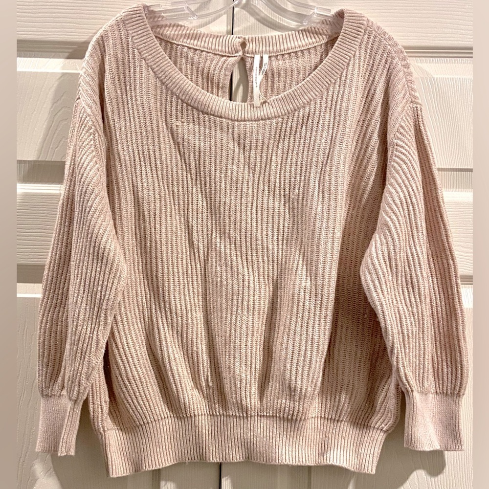 Anthropologie Pink Sparkly Crewneck Cropped Sweater Sz Small